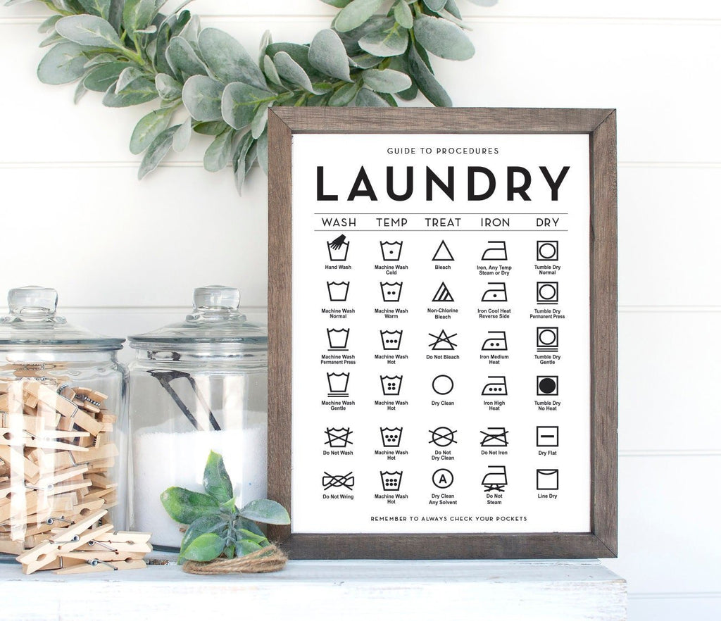 Laundry Wash Temp Treat Iron Dry Vertical - Lettered & Lined