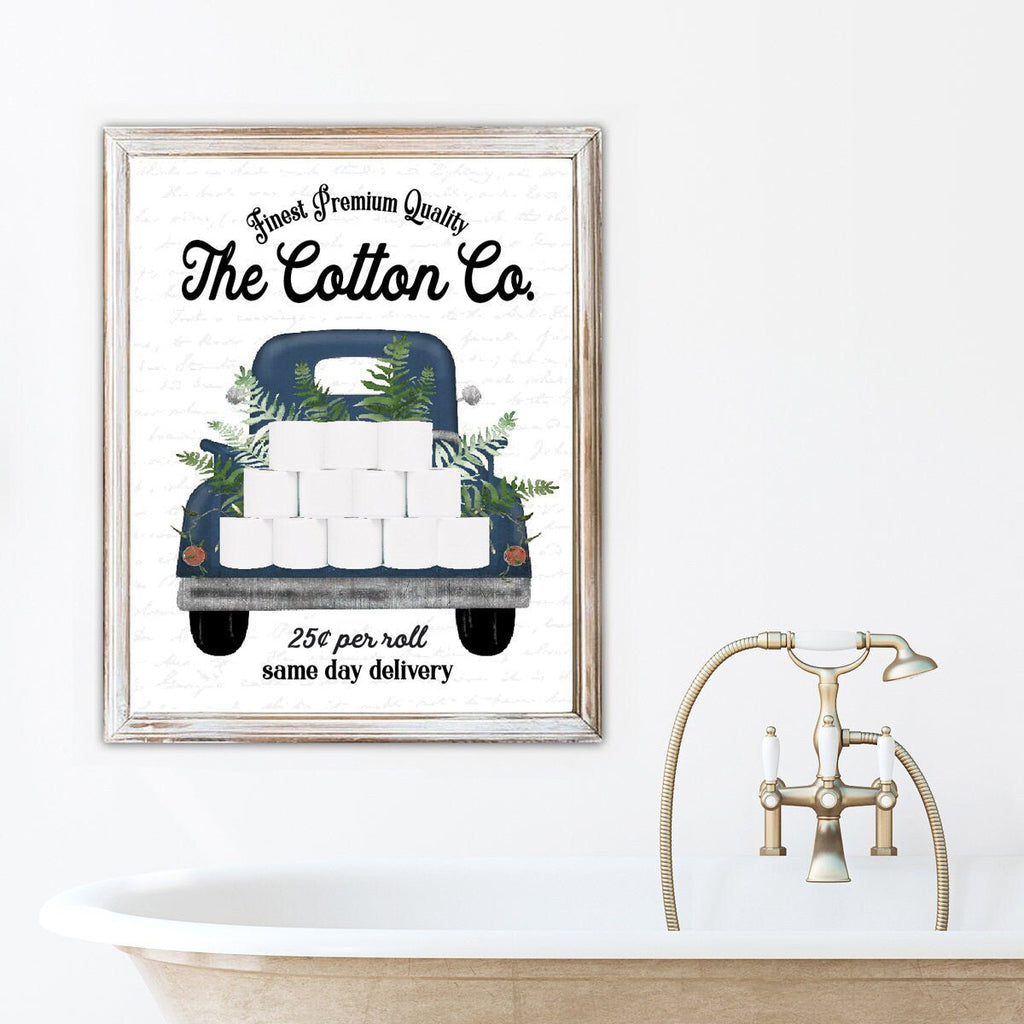 Set of 3 Navy & Greenery Bathroom - Lettered & Lined