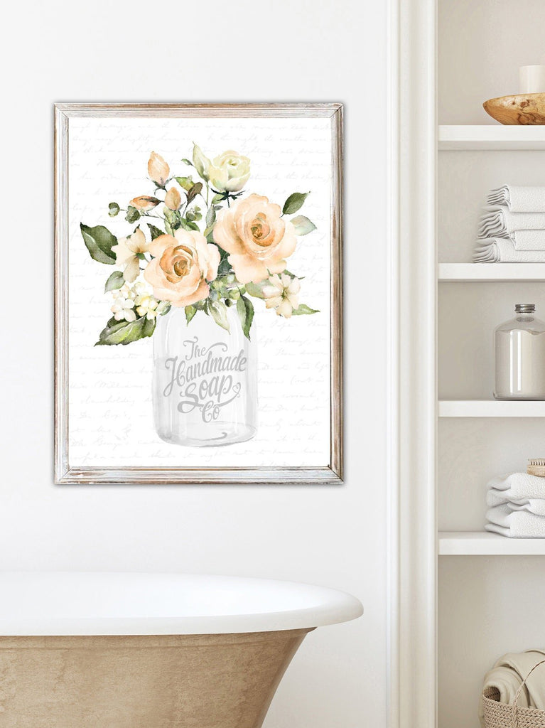 Set of 3 White with Peach Floral Bathroom - Lettered & Lined