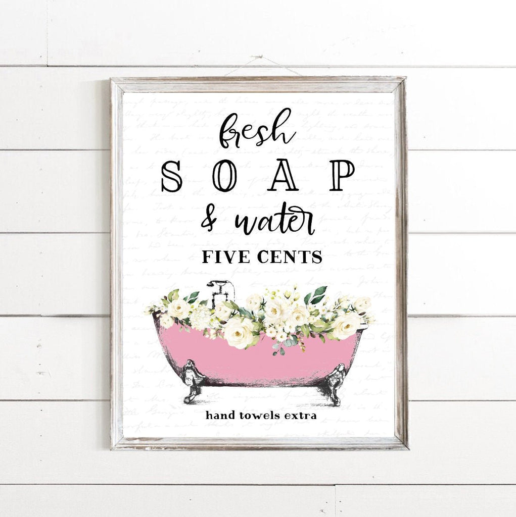 Set of 3 Pink with White Floral Bathroom - Lettered & Lined
