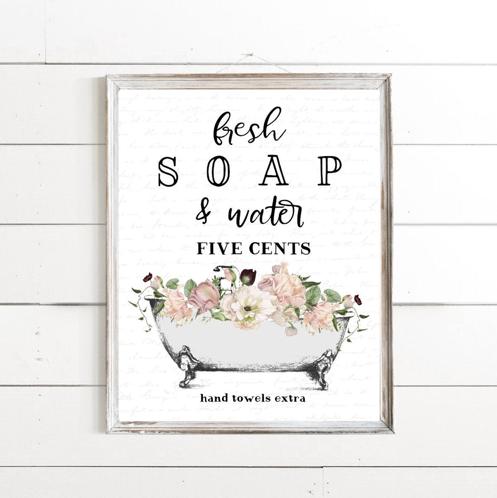 Set of 3 White with Soft Floral Bathroom Wall Art: The Cotton Co Truck  | Custom Bathroom Decor | Farmhouse Bathroom Decor | Bathroom Signs