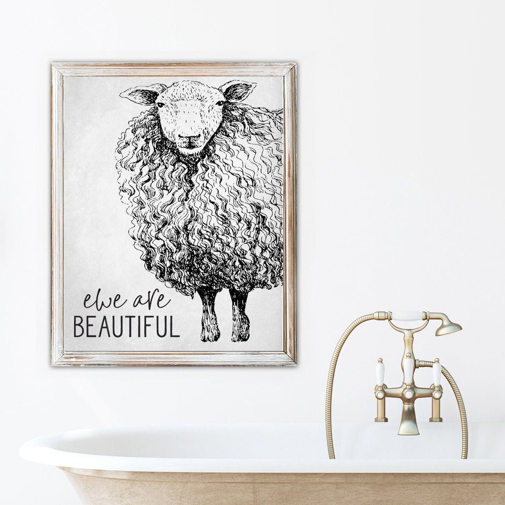 Ewe Are Beautiful Sheep Illustration - Lettered & Lined