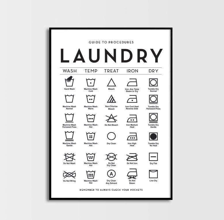 Laundry Wash Temp Treat Iron Dry Vertical - Lettered & Lined