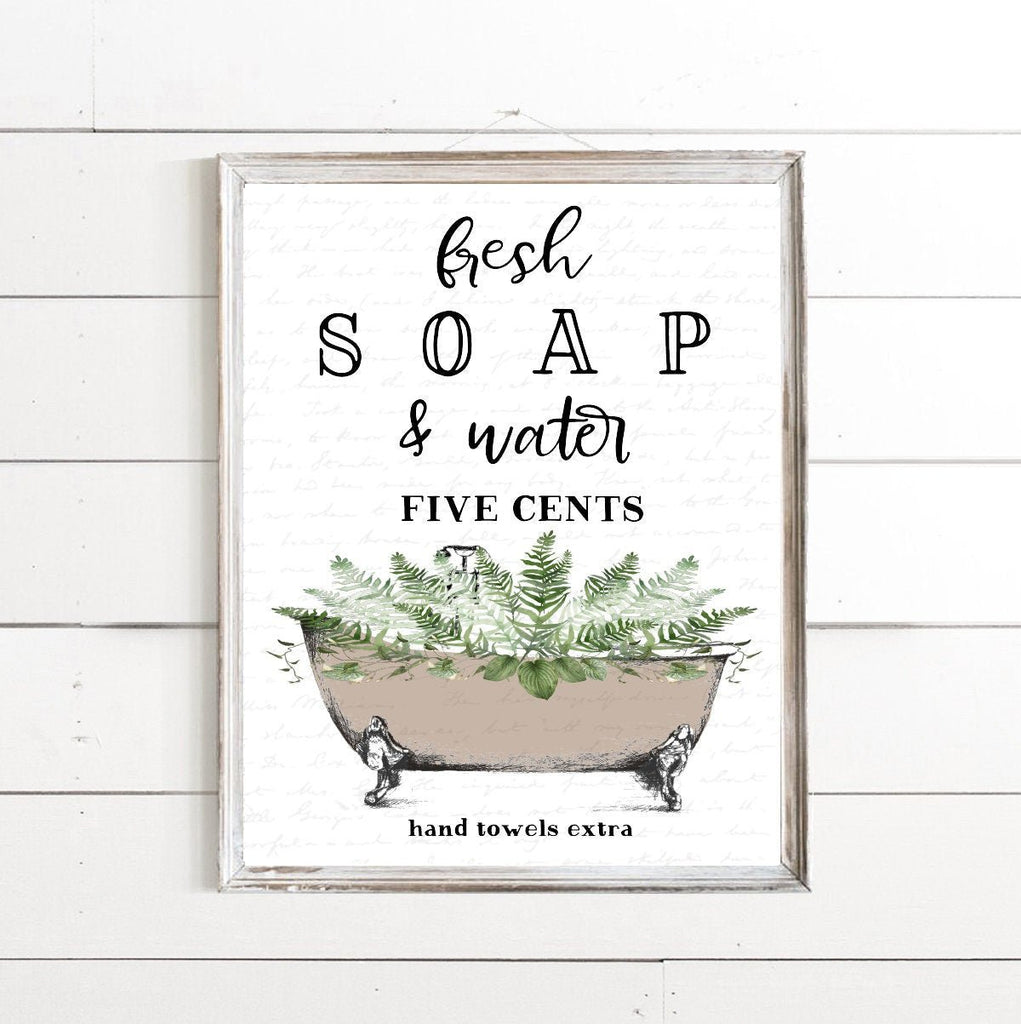 Set of 3 Natural & Greenery Bathroom - Lettered & Lined