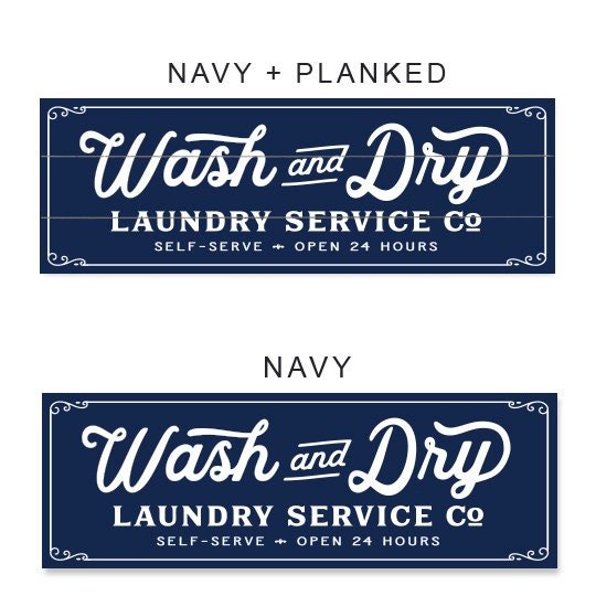 Navy Wash And Dry Laundry Service Co Canvas Sign - Lettered & Lined