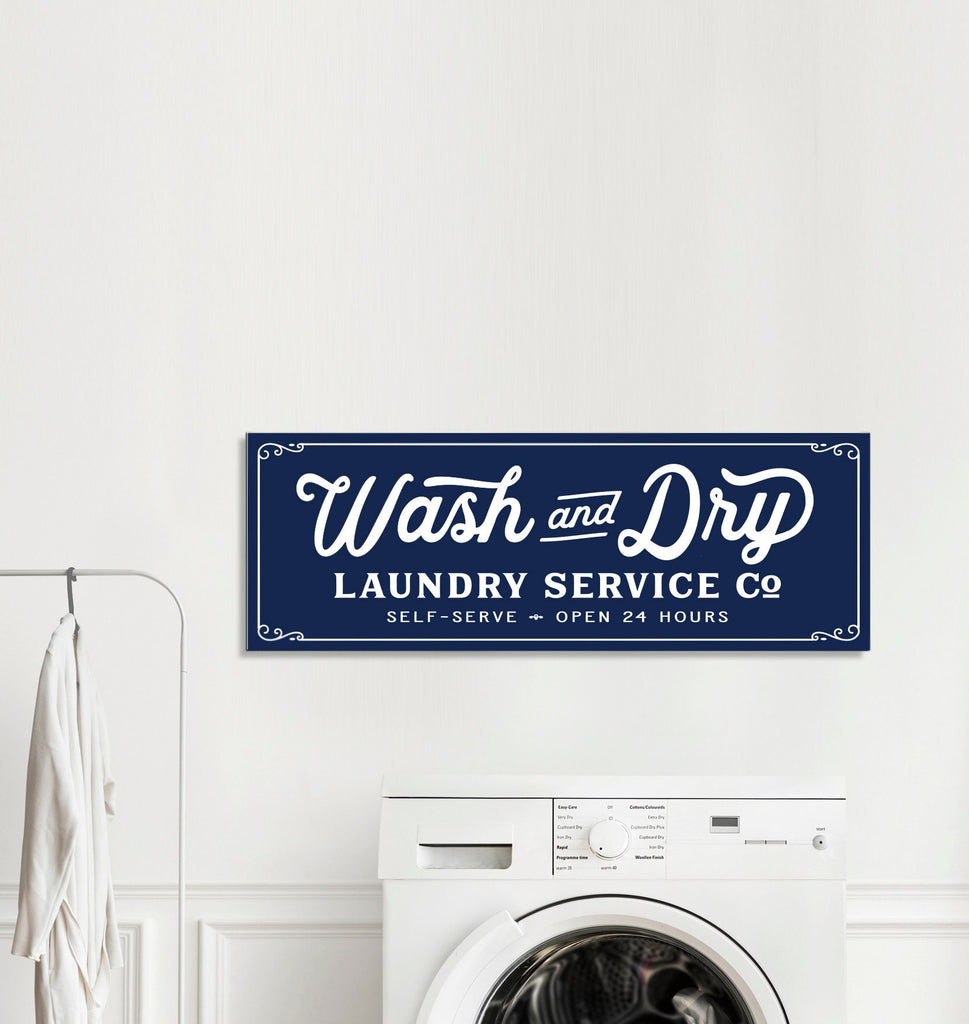Navy Wash And Dry Laundry Service Co Canvas Sign - Lettered & Lined