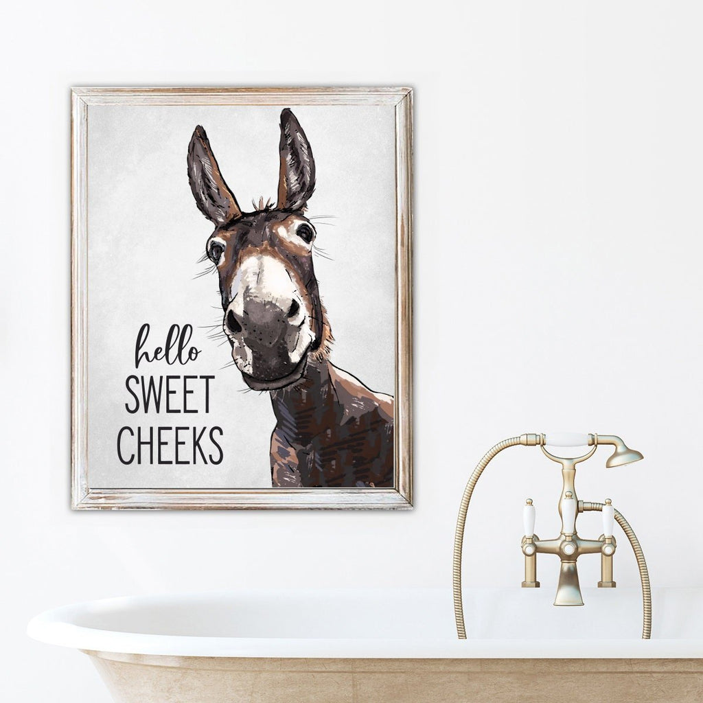 Hello Sweet Cheeks Watercolor Donkey - Lettered & Lined