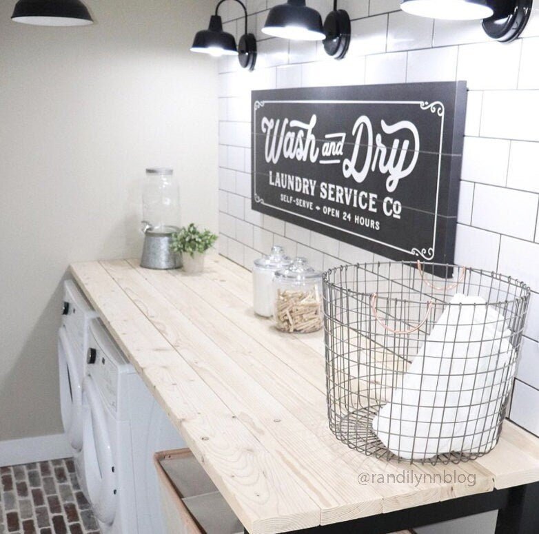 Black and White Wash And Dry Laundry Service Co Canvas Sign - Lettered & Lined