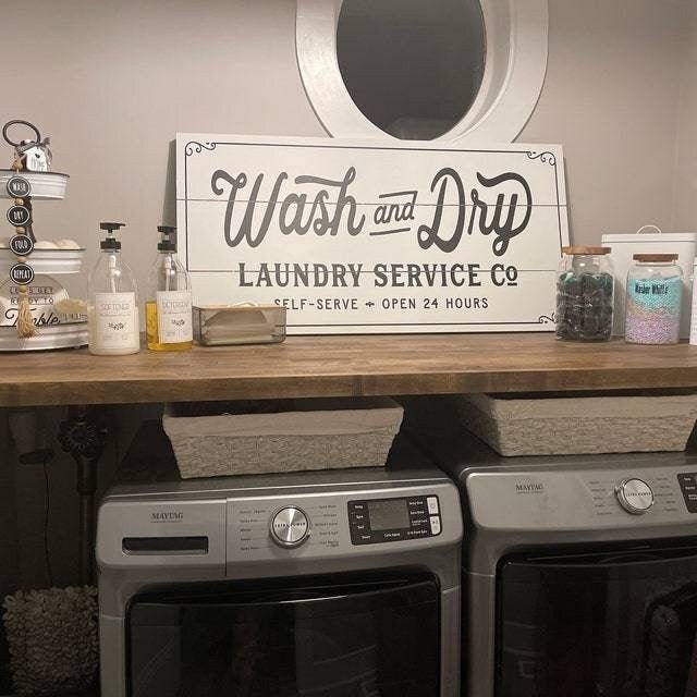 Black and White Wash And Dry Laundry Service Co Canvas Sign - Lettered & Lined