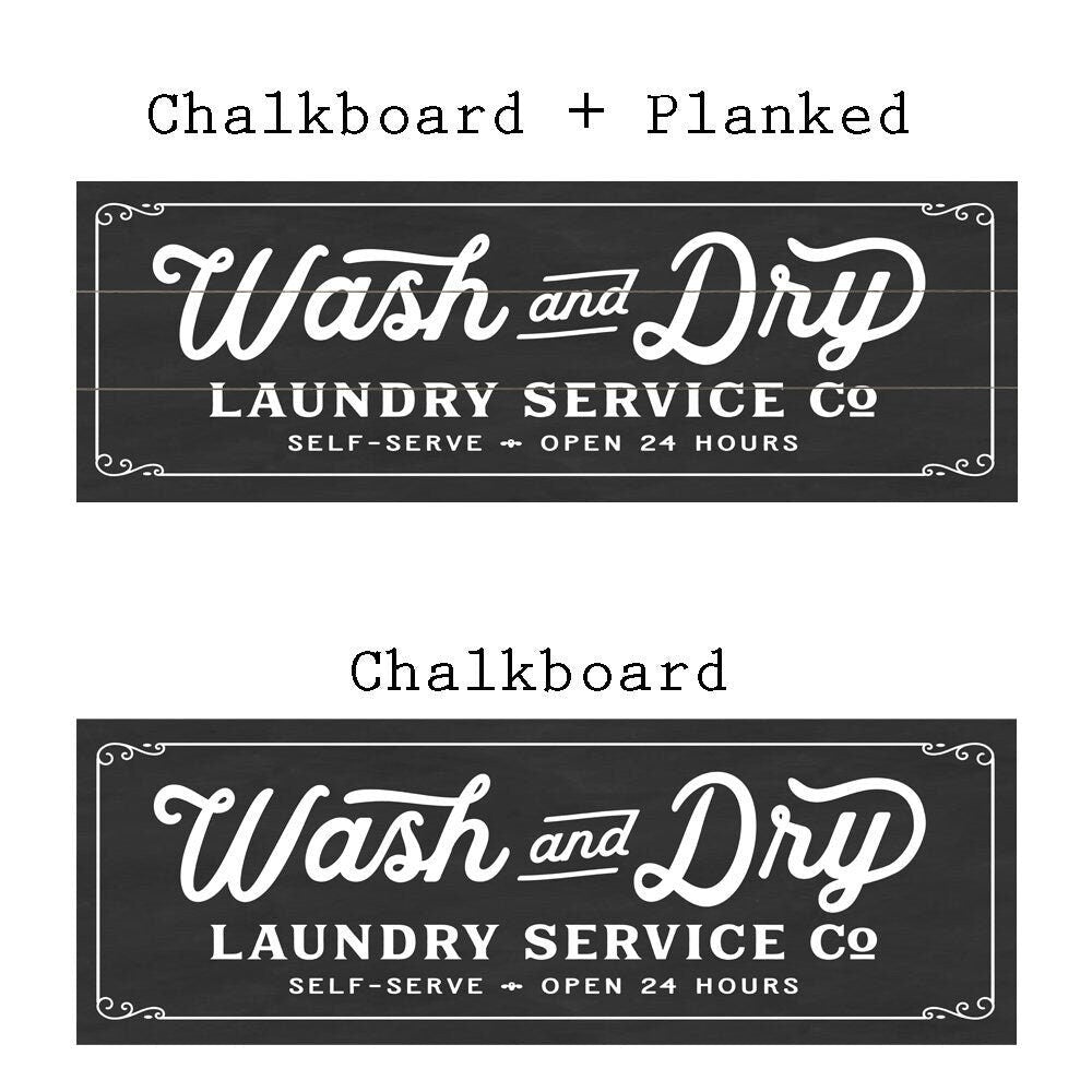 Black and White Wash And Dry Laundry Service Co Canvas Sign - Lettered & Lined