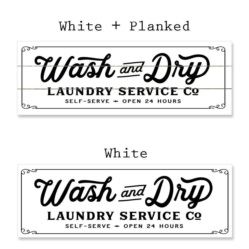 Black and White Wash And Dry Laundry Service Co Canvas Sign - Lettered & Lined