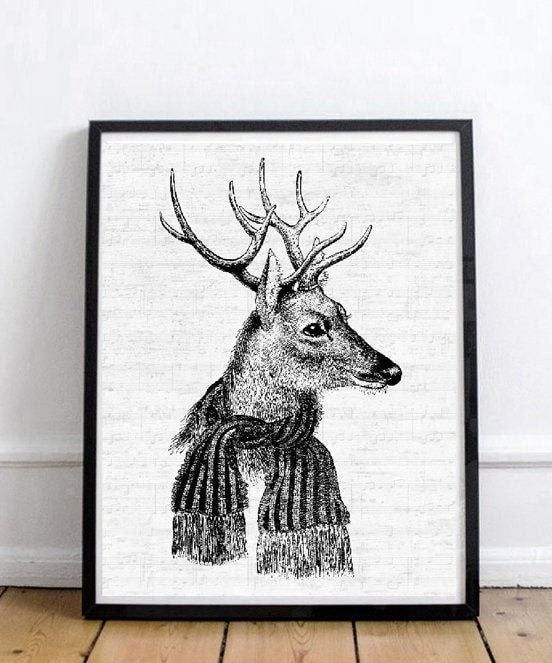 Reindeer with Scarf Illustration Print