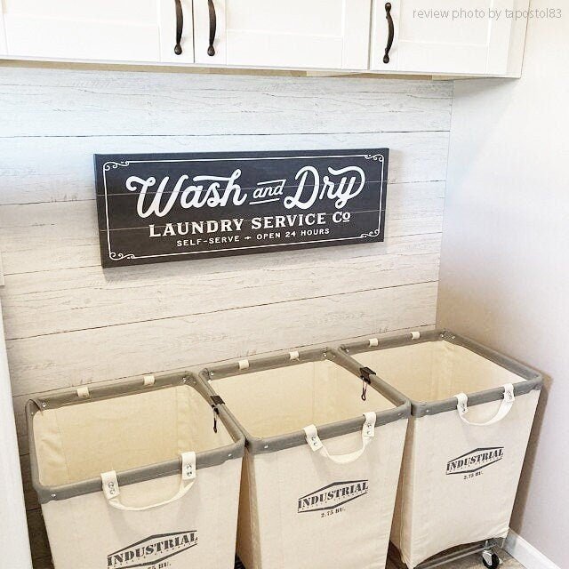 Black and White Wash And Dry Laundry Service Co Canvas Sign - Lettered & Lined