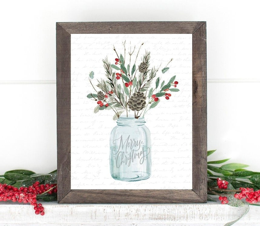 Holiday Bouquet Blue Jar Merry Christmas - Lettered & Lined