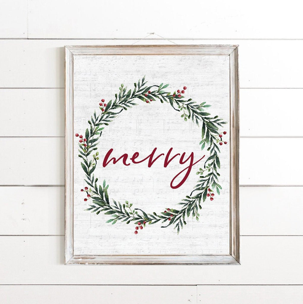 Merry Festive Red & Green Wreath - Lettered & Lined