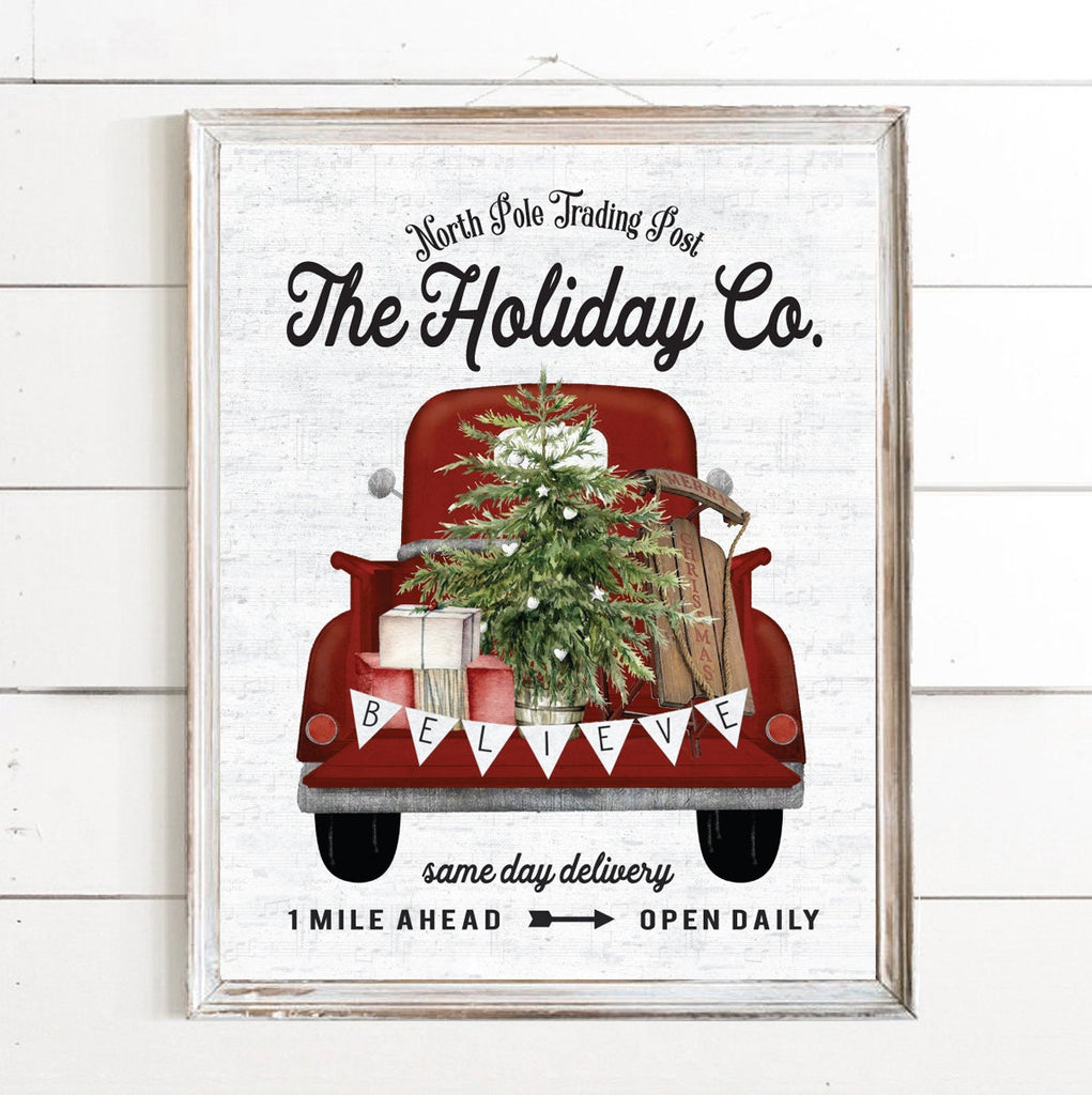 The Holiday Co North Pole Trading Post Red Farm Truck Print