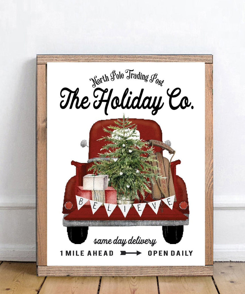 The Holiday Co North Pole Trading Post Red Farm Truck Print