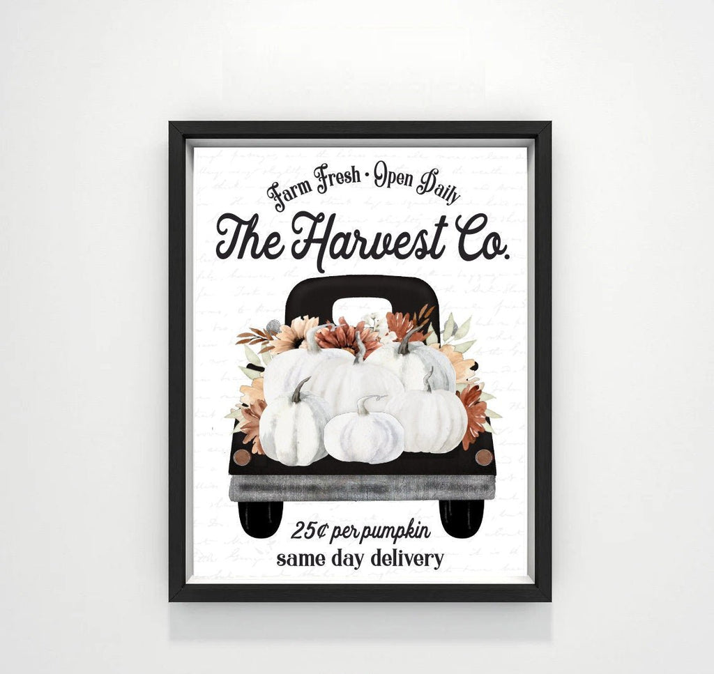The Harvest Co Black Truck Floral White Pumpkins - Lettered & Lined