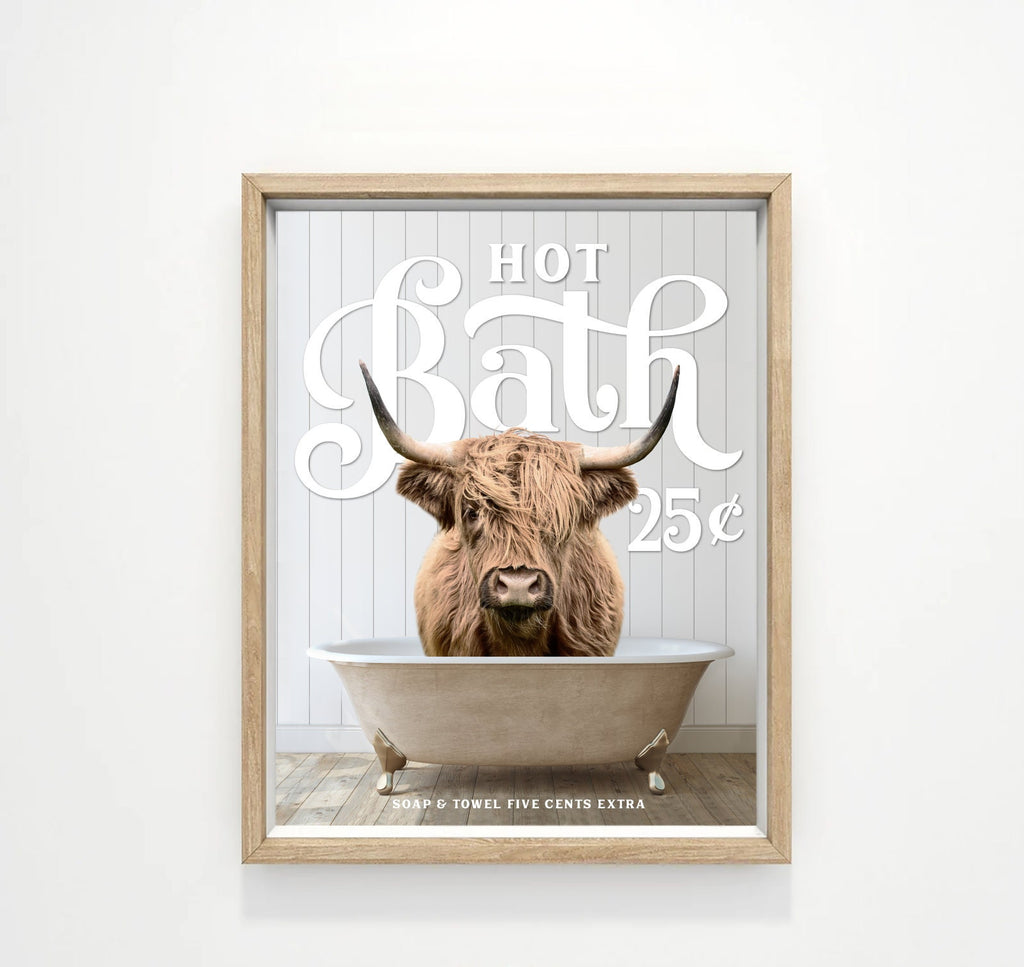 Highland Cow Hot Bath 25 Cents Bathroom Wall Art Decor | Funny Bathroom Print | Cow Wall Art | Funny Bathroom Decor | Animal Wall Art