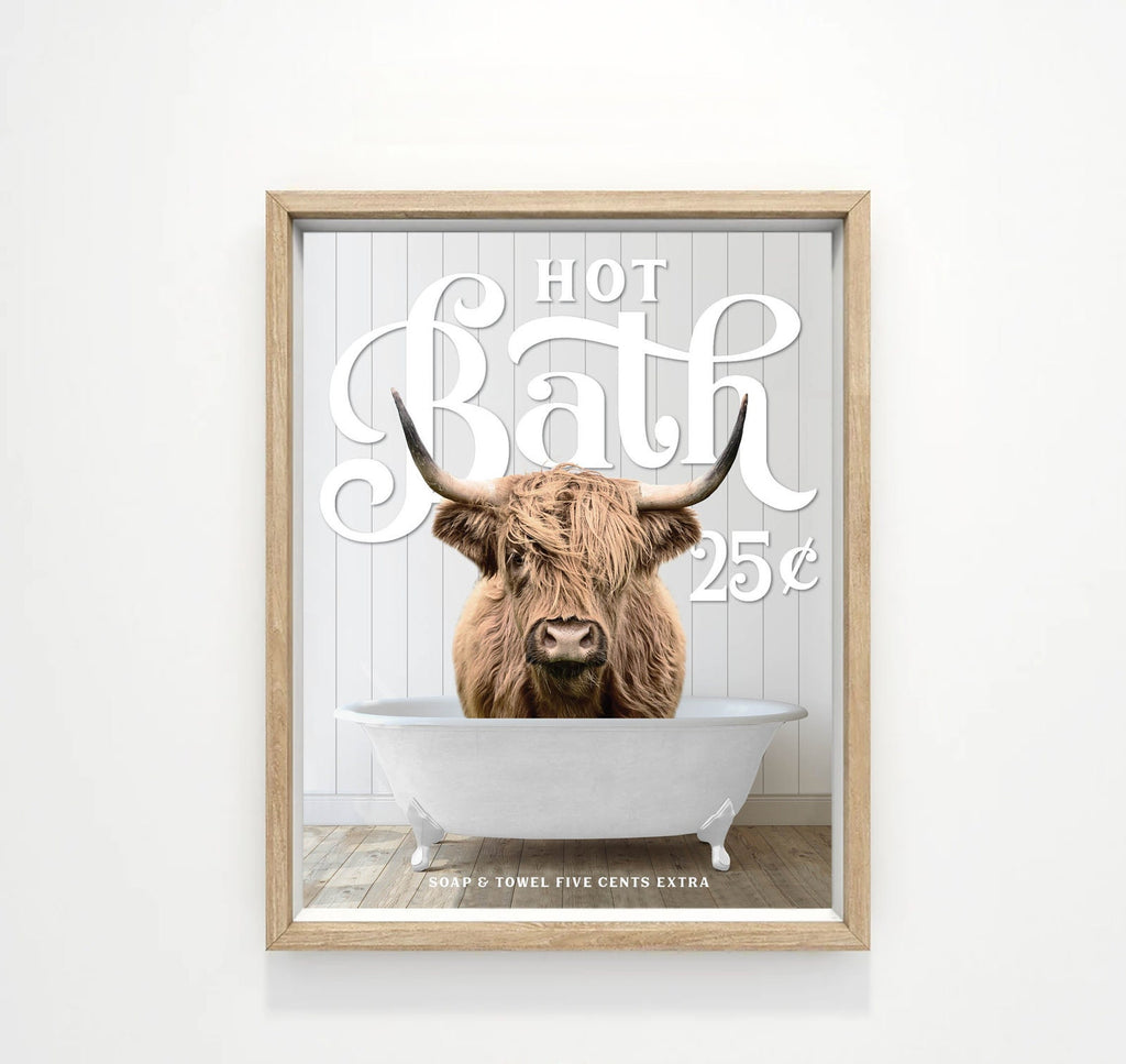 Highland Cow Hot Bath 25 Cents Bathroom Wall Art Decor | Funny Bathroom Print | Cow Wall Art | Funny Bathroom Decor | Animal Wall Art