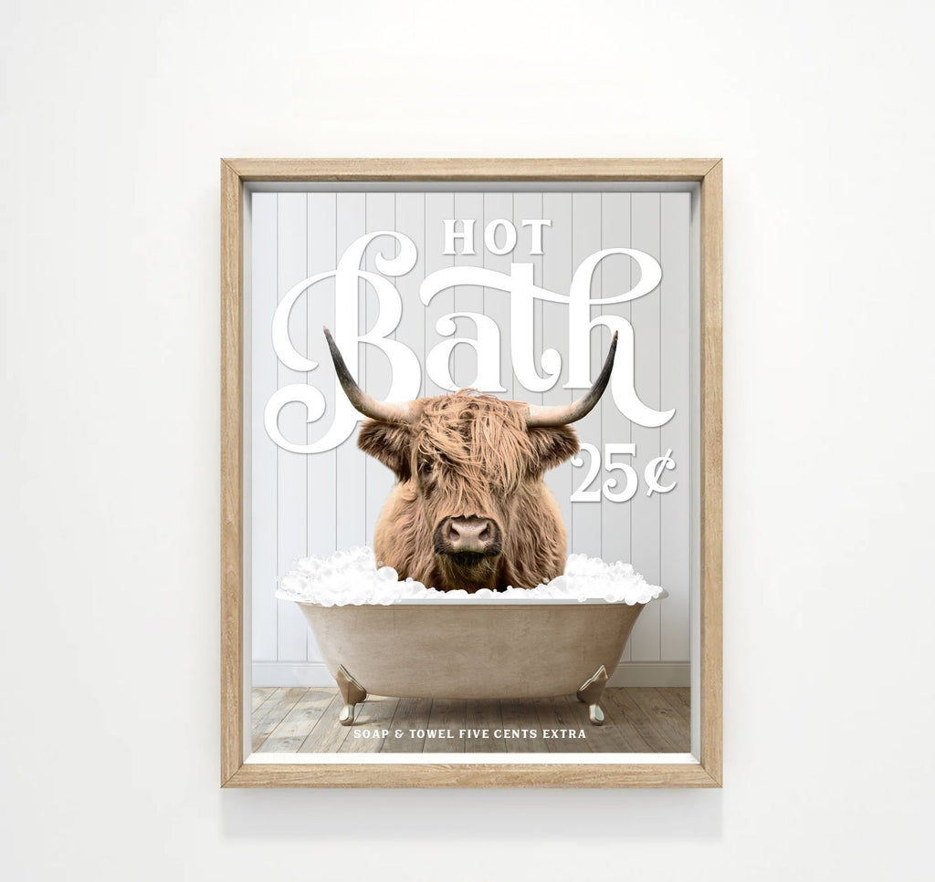 Highland Cow Hot Bath 25 Cents Bathroom Wall Art Decor | Funny Bathroom Print | Cow Wall Art | Funny Bathroom Decor | Animal Wall Art