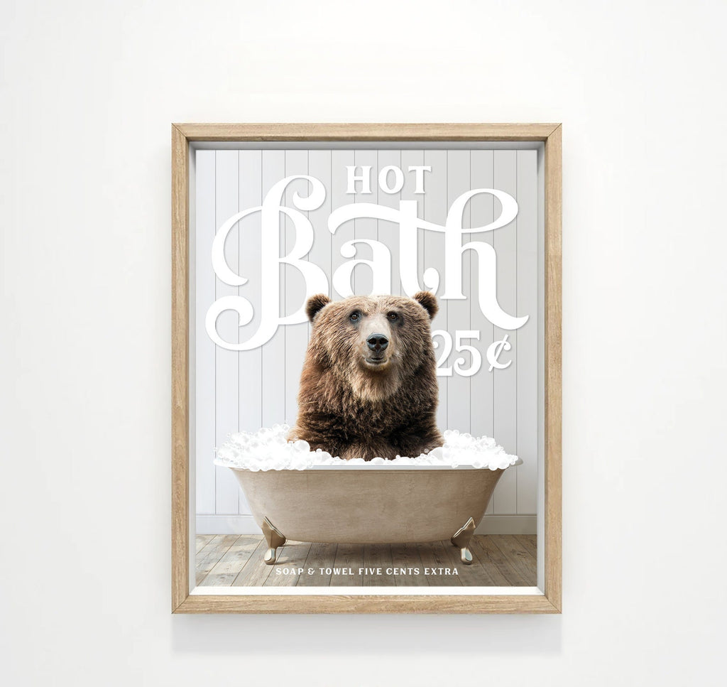 Brown Bear Hot Bath 25 Cents Bathroom Wall Art Decor | Funny Bathroom Print | Cow Wall Art | Funny Bathroom Decor | Animal Wall Art