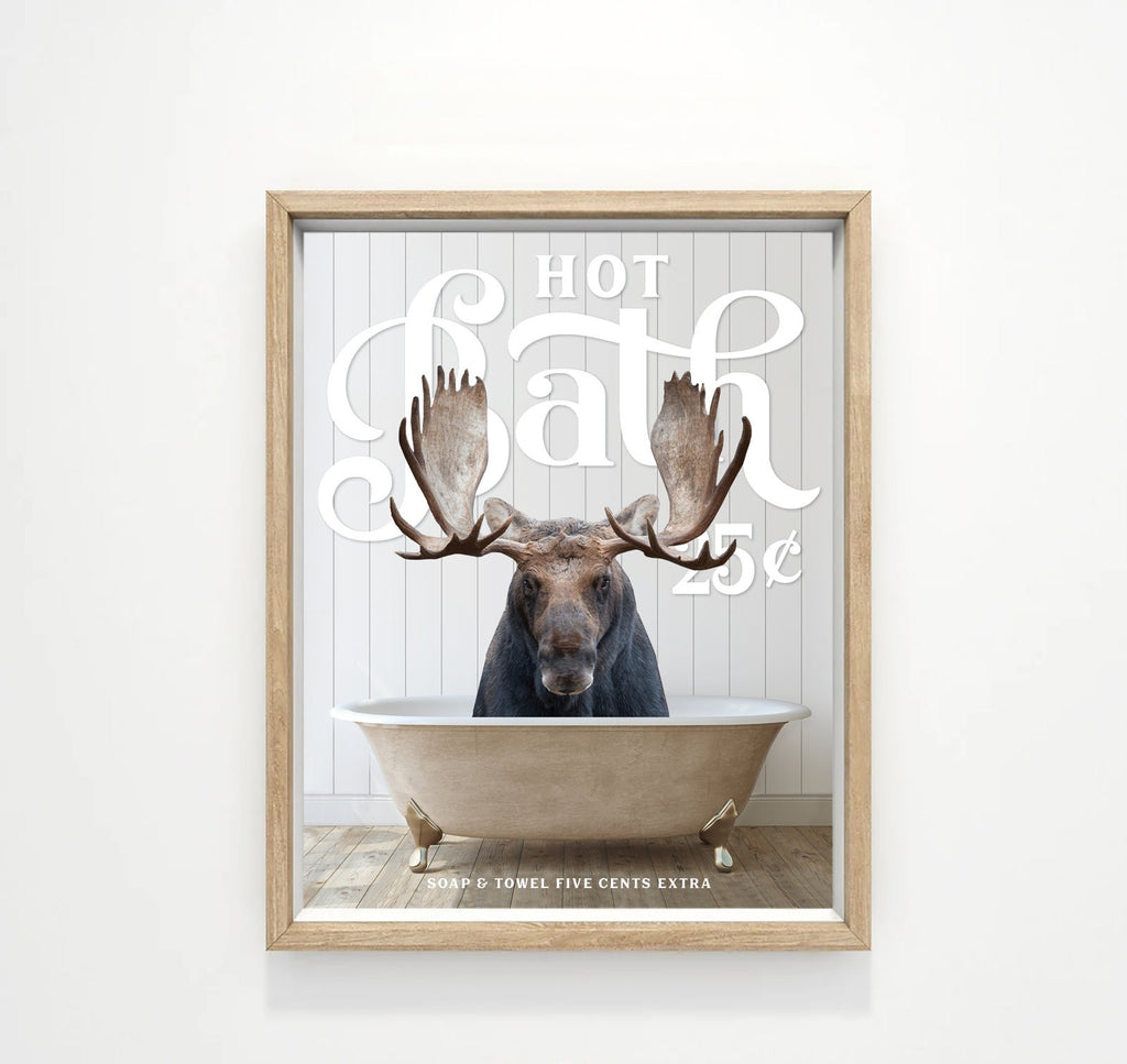 Moose Hot Bath 25 Cents Bathroom Wall Art Decor | Funny Bathroom Print | Cow Wall Art | Funny Bathroom Decor | Animal Wall Art