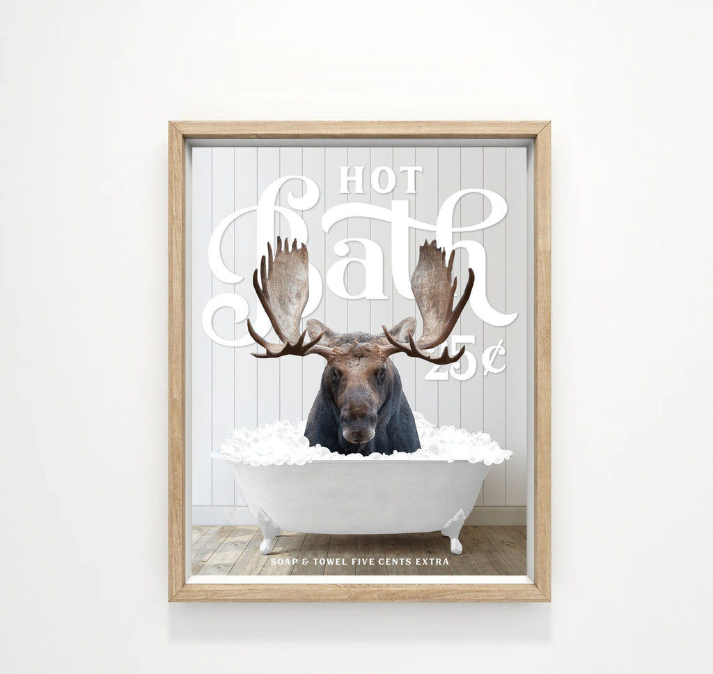 Moose Hot Bath 25 Cents Bathroom Wall Art Decor | Funny Bathroom Print | Cow Wall Art | Funny Bathroom Decor | Animal Wall Art