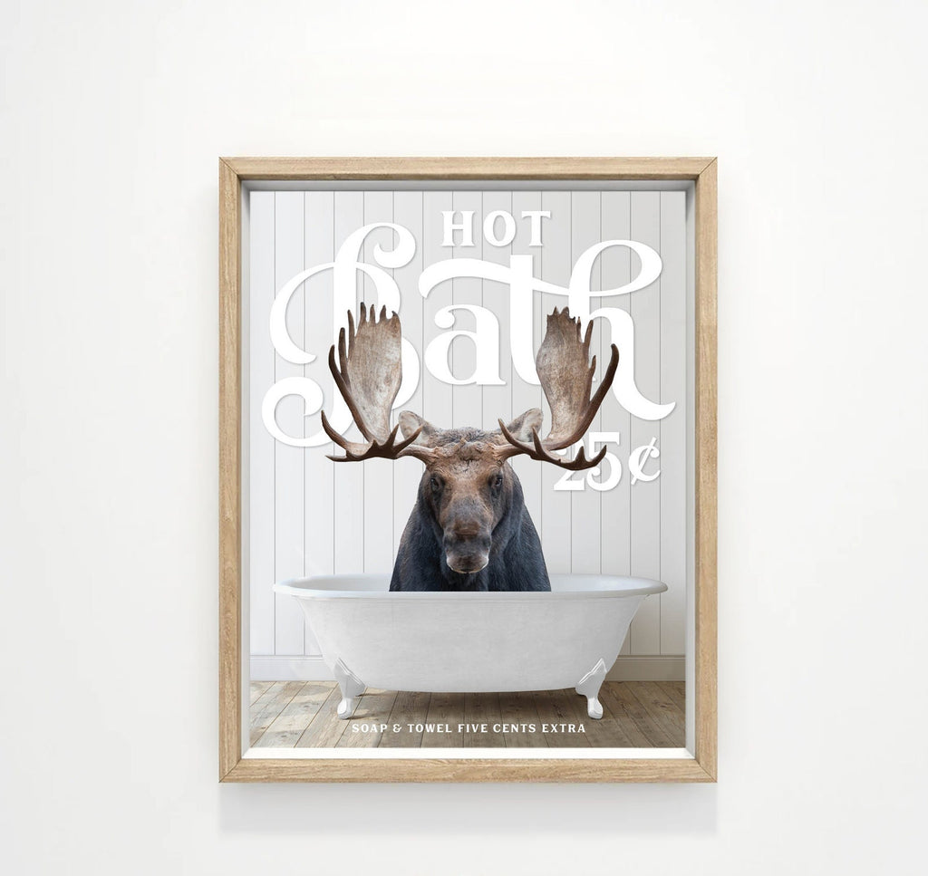 Moose Hot Bath 25 Cents Bathroom Wall Art Decor | Funny Bathroom Print | Cow Wall Art | Funny Bathroom Decor | Animal Wall Art