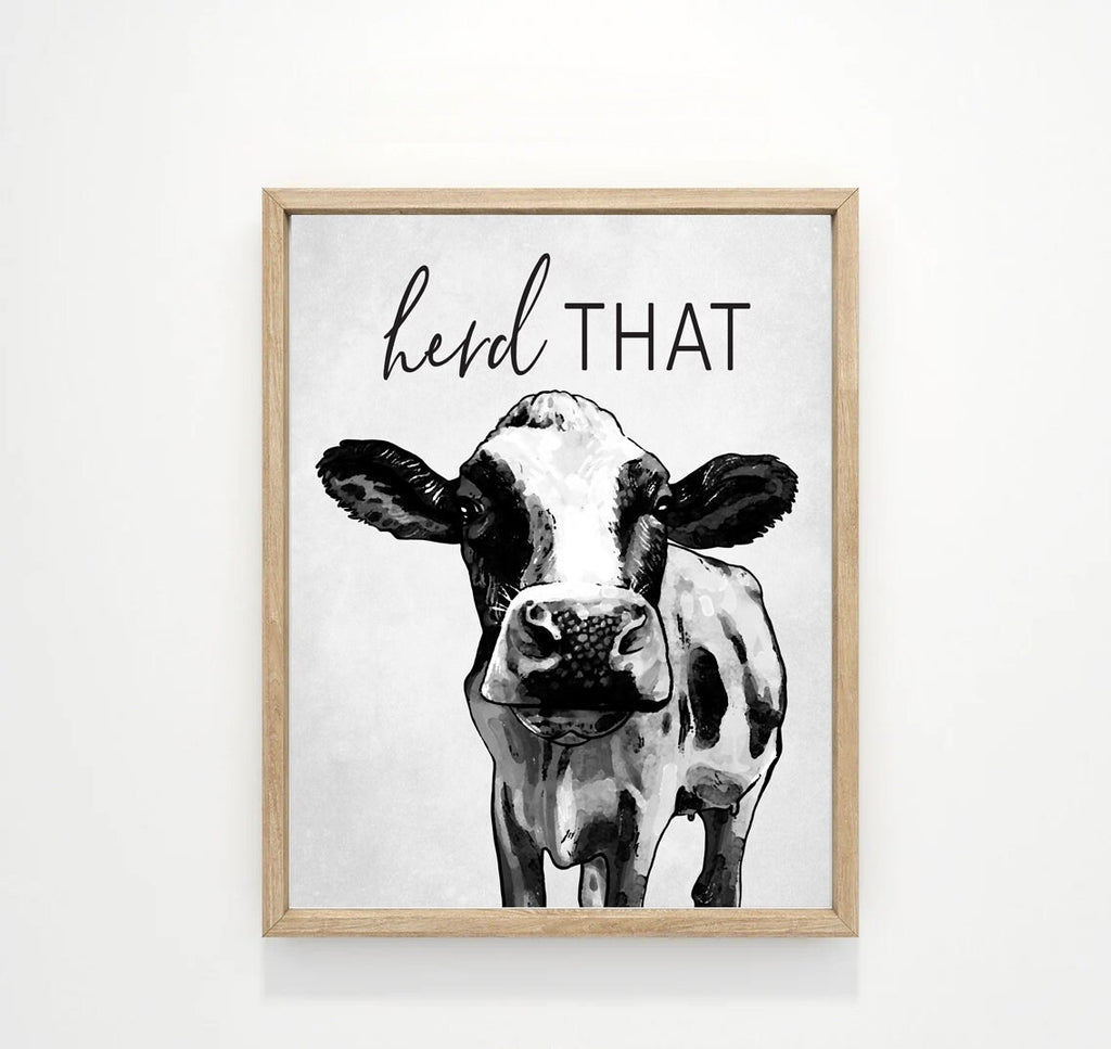 Set of 3 Custom Bathroom Art: Black and White Llama, Cow, & Donkey | Bathroom Wall Decor | Farmhouse Bathroom Decor | Vintage Wall Signs