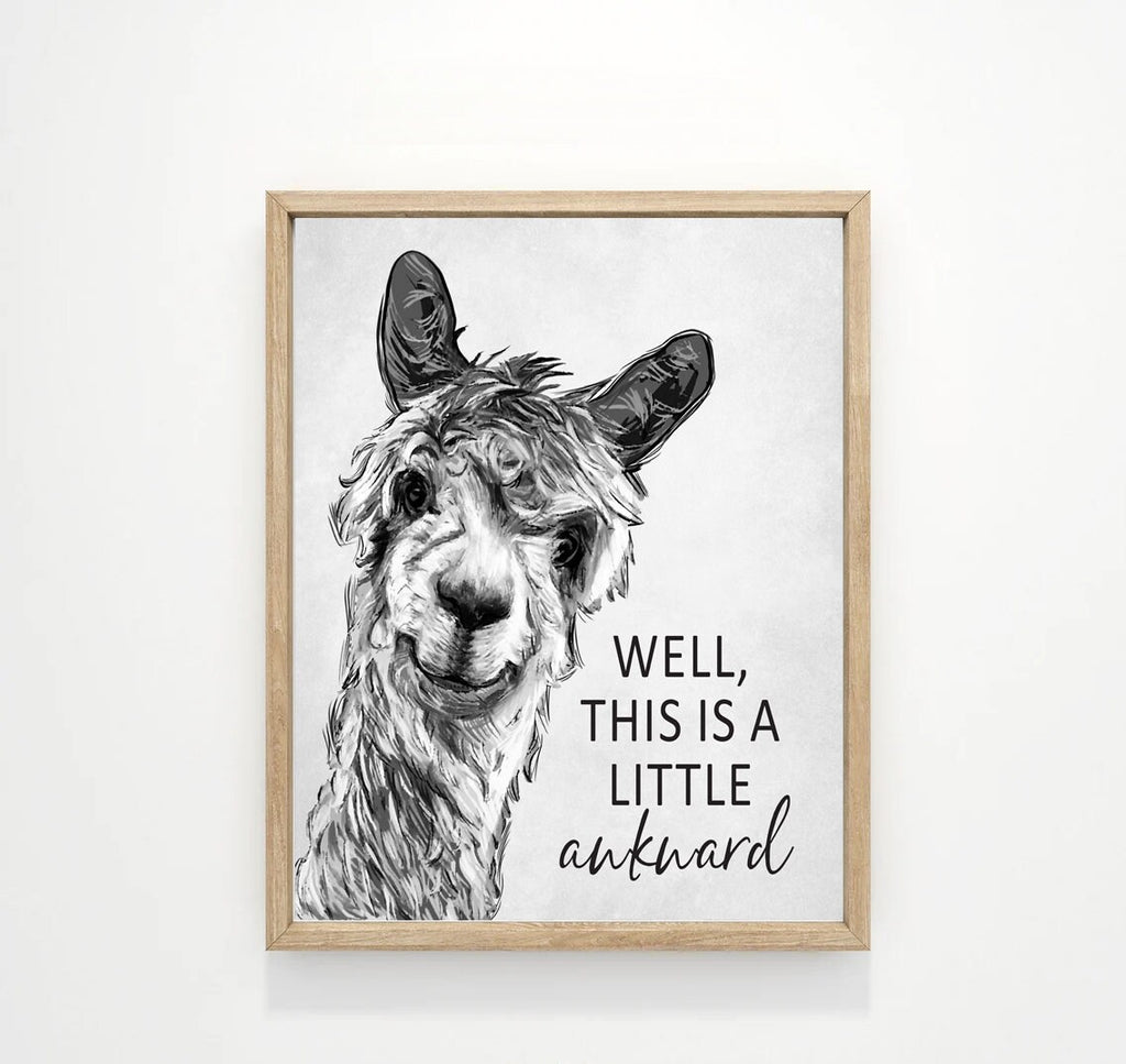 Set of 3 Custom Bathroom Art: Black and White Llama, Cow, & Donkey | Bathroom Wall Decor | Farmhouse Bathroom Decor | Vintage Wall Signs