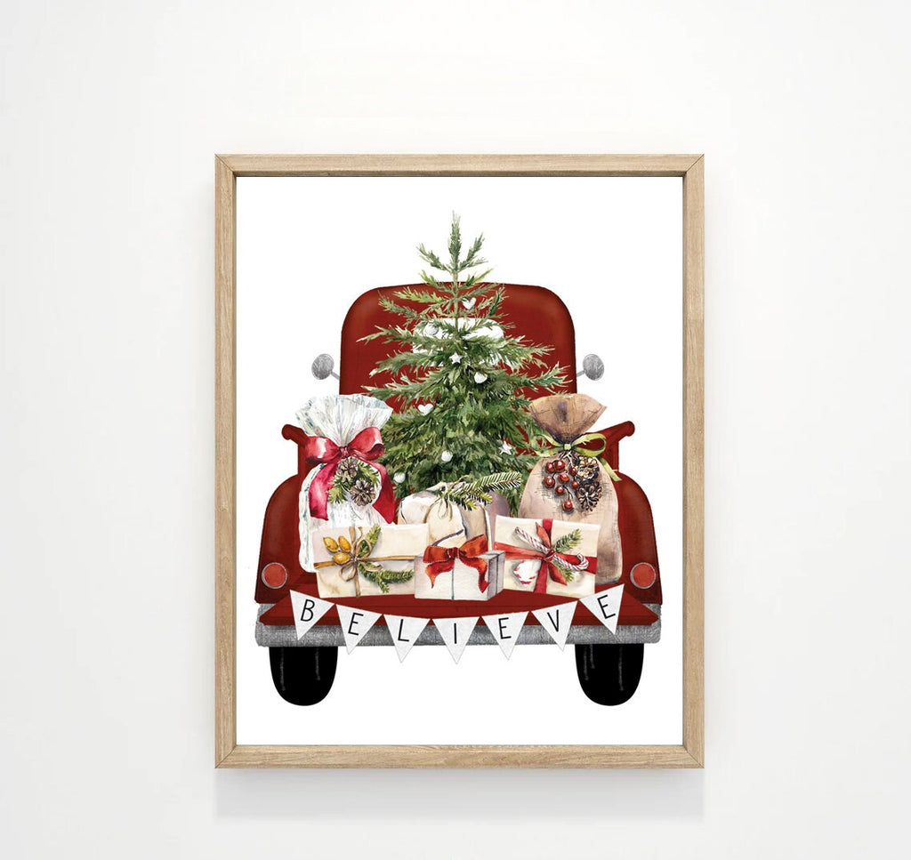 Festive Red Truck Believe Banner Tree Presents
