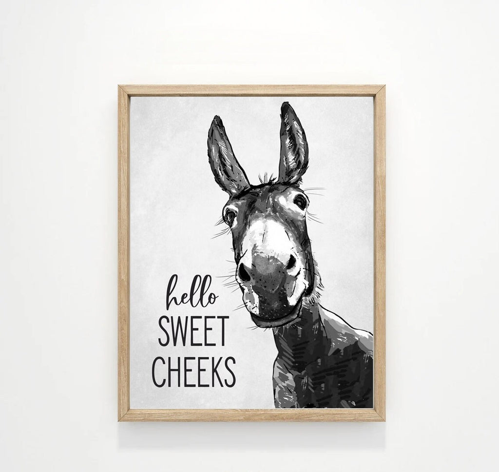 Set of 3 Custom Bathroom Art: Black and White Llama, Cow, & Donkey | Bathroom Wall Decor | Farmhouse Bathroom Decor | Vintage Wall Signs