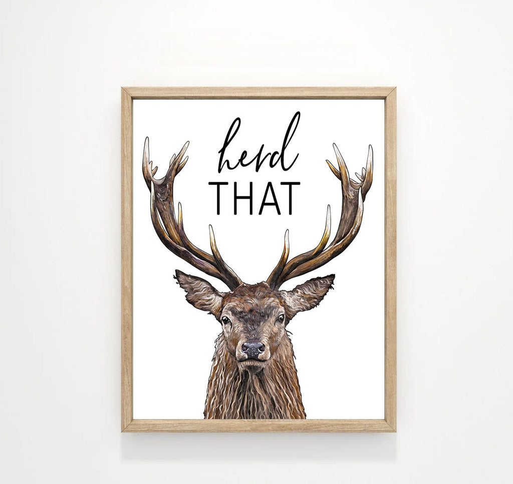 Herd That Deer Illustration Custom Bathroom Wall Art Decor | Farmhouse Bathroom | Bathroom Vintage Wall Art Signs | Funny Bathroom Sign