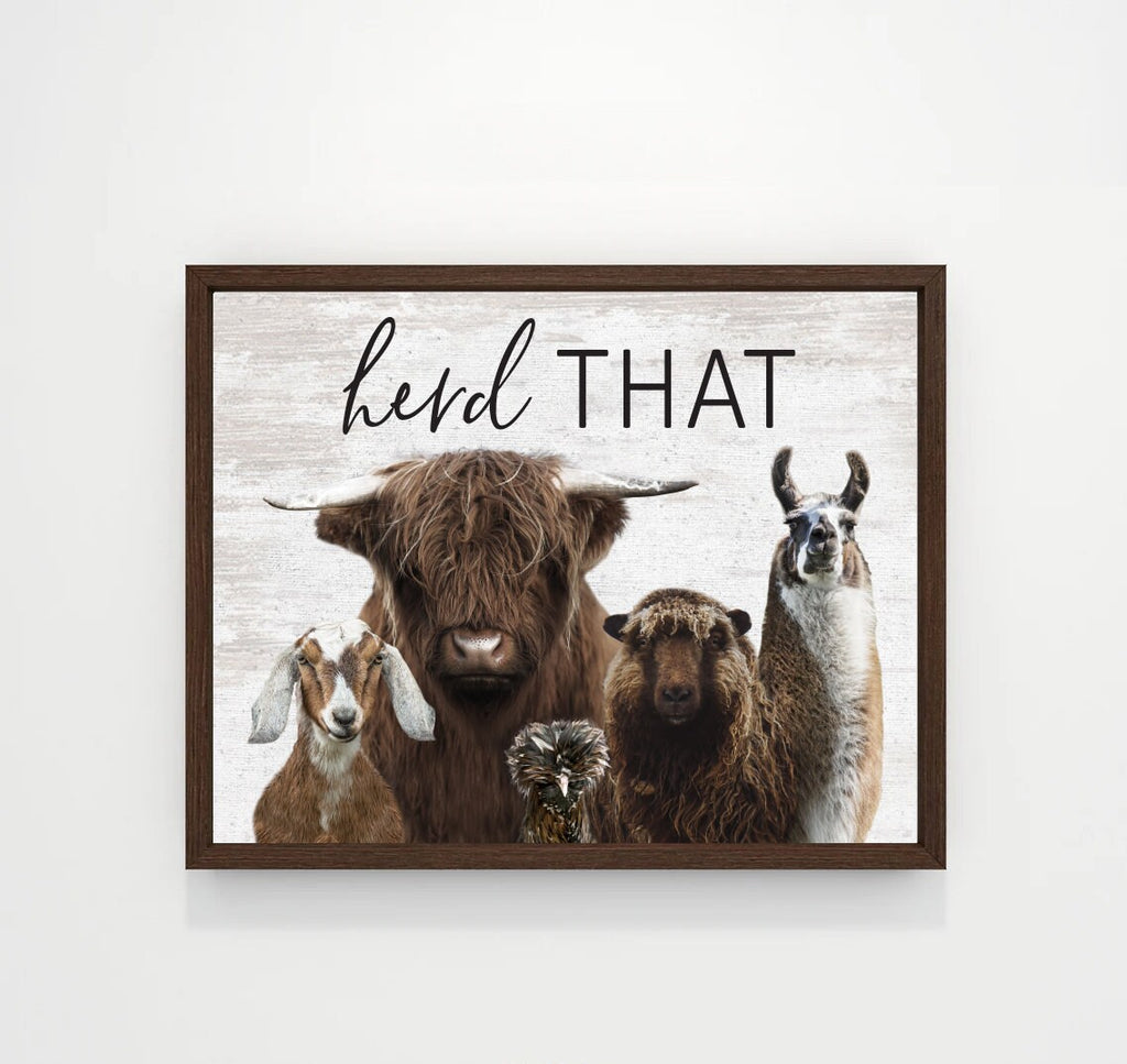 Animal Gang Herd That Horiz Custom Bathroom Wall Art Decor | Highland Cow Sheep Goat Llama Chicken Farm Farmhouse Funny Bathroom Sign
