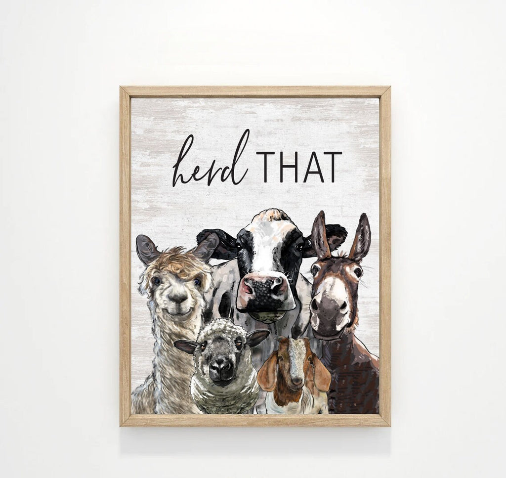 Animal Gang Artistic Herd That Custom Bathroom Wall Art Decor | Highland Cow Sheep Goat Llama Chicken Farm Farmhouse Funny Sign