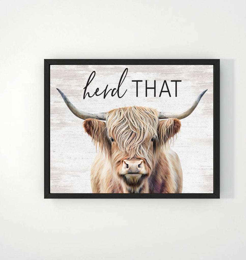 Herd That Highand Cow Illustration Custom Bathroom Wall Art Decor | Farmhouse Bathroom Decor | Vintage Wall Art Signs | Funny Bathroom Sign