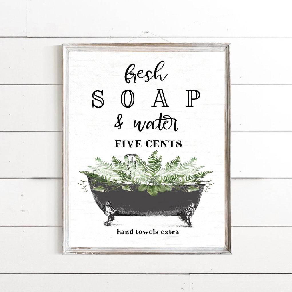 Set of 4 BLACK Greenery Bathroom Wall Art: The Cotton Co Truck | Custom Bathroom Wall Decor | Farmhouse Bathroom Decor | Bathroom Signs