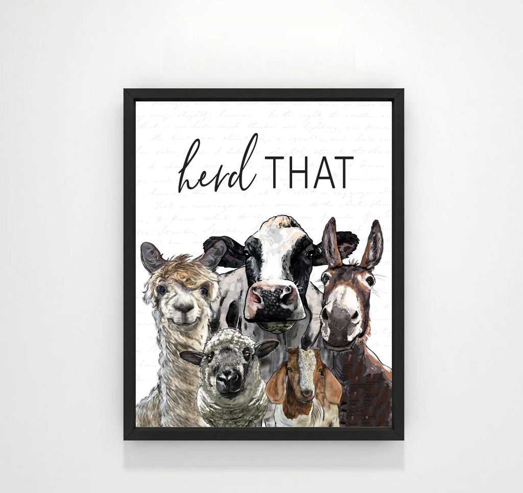 Animal Gang Artistic Herd That Custom Bathroom Wall Art Decor | Highland Cow Sheep Goat Llama Chicken Farm Farmhouse Funny Sign