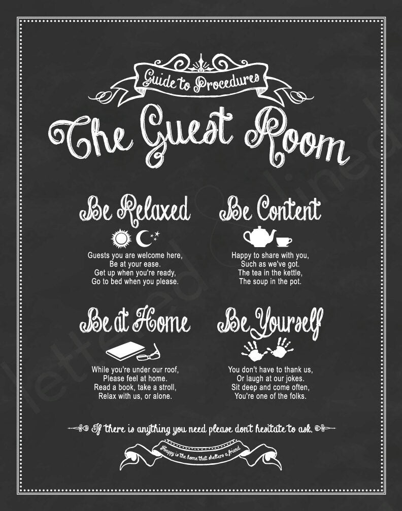 Guest Room Print Set: Guide To Procedures and May All Who Enter As Guests Leave As Friends 