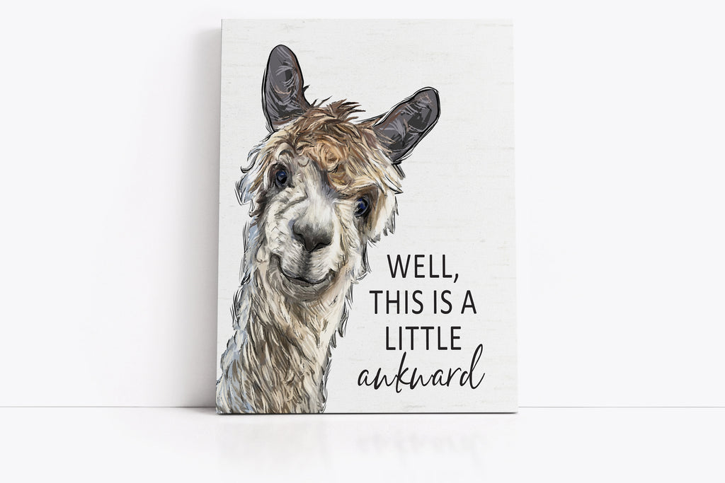 Examples of canvas sign Set of 4 Custom Bathroom Art: Llama, Cow, Sheep & Donkey | Lettered & Lined