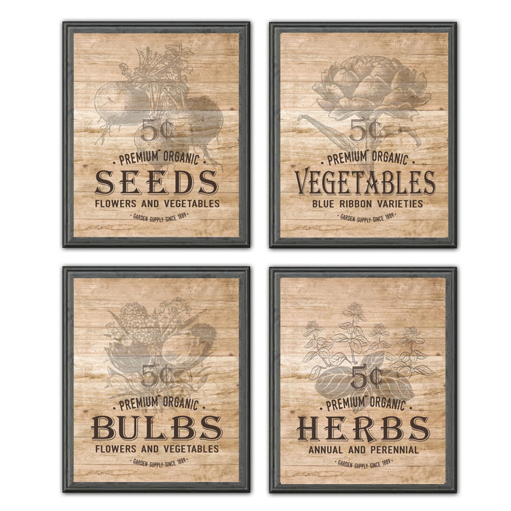 Set of 4 Vintage PRINTS, Seed Packet Inspired - Lettered & Lined