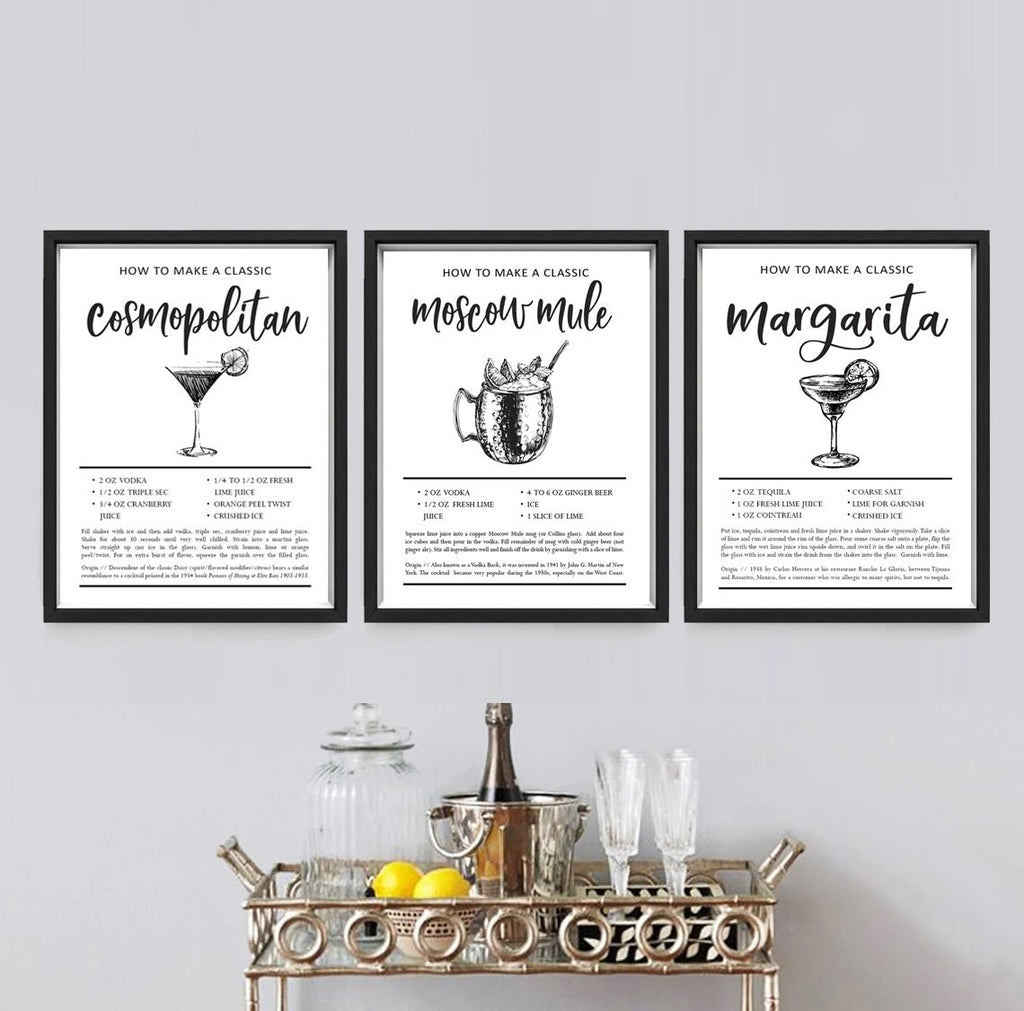 Custom set of any 3 cocktail prints - Lettered & Lined