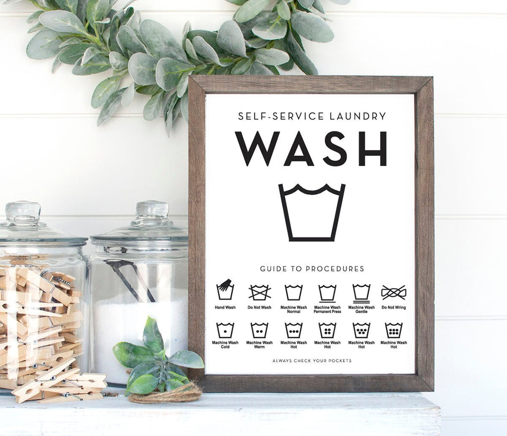 Laundry Room Wash Dry Guide To Procedures Symbols Print Set Vertical - Lettered & Lined